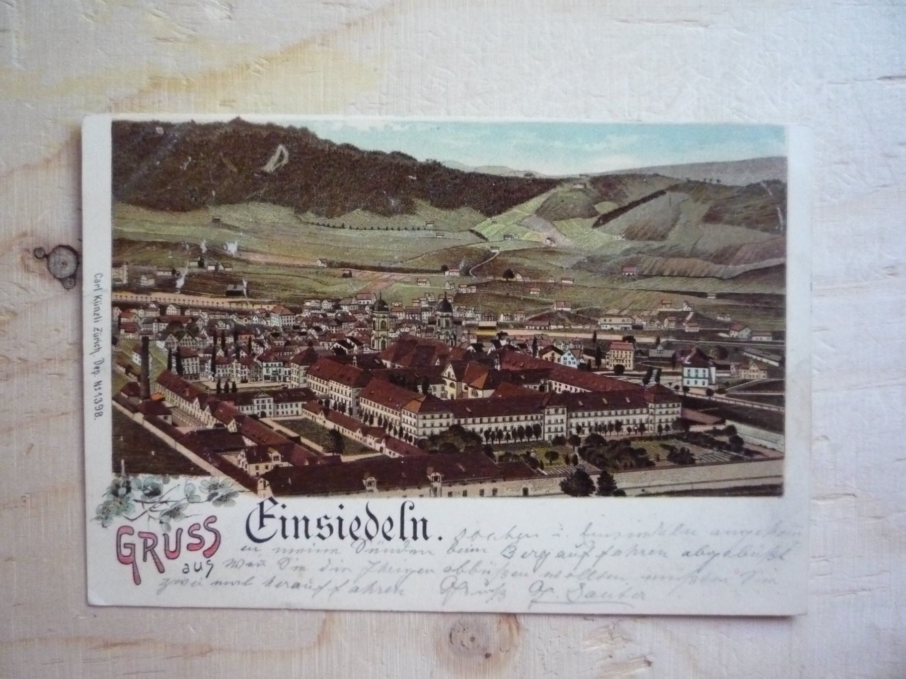 Cartoline postali: Gruss aus Einsiedeln, Litho, 19.VI.98 – Usato da Rieden SG venduto da Brockehuesli