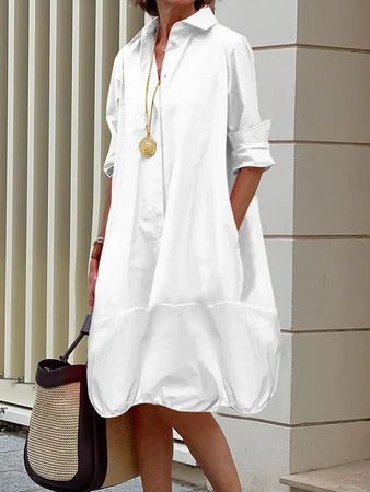 Long Sleeve Loose Shirt Dress (one size fits all-tall woman)