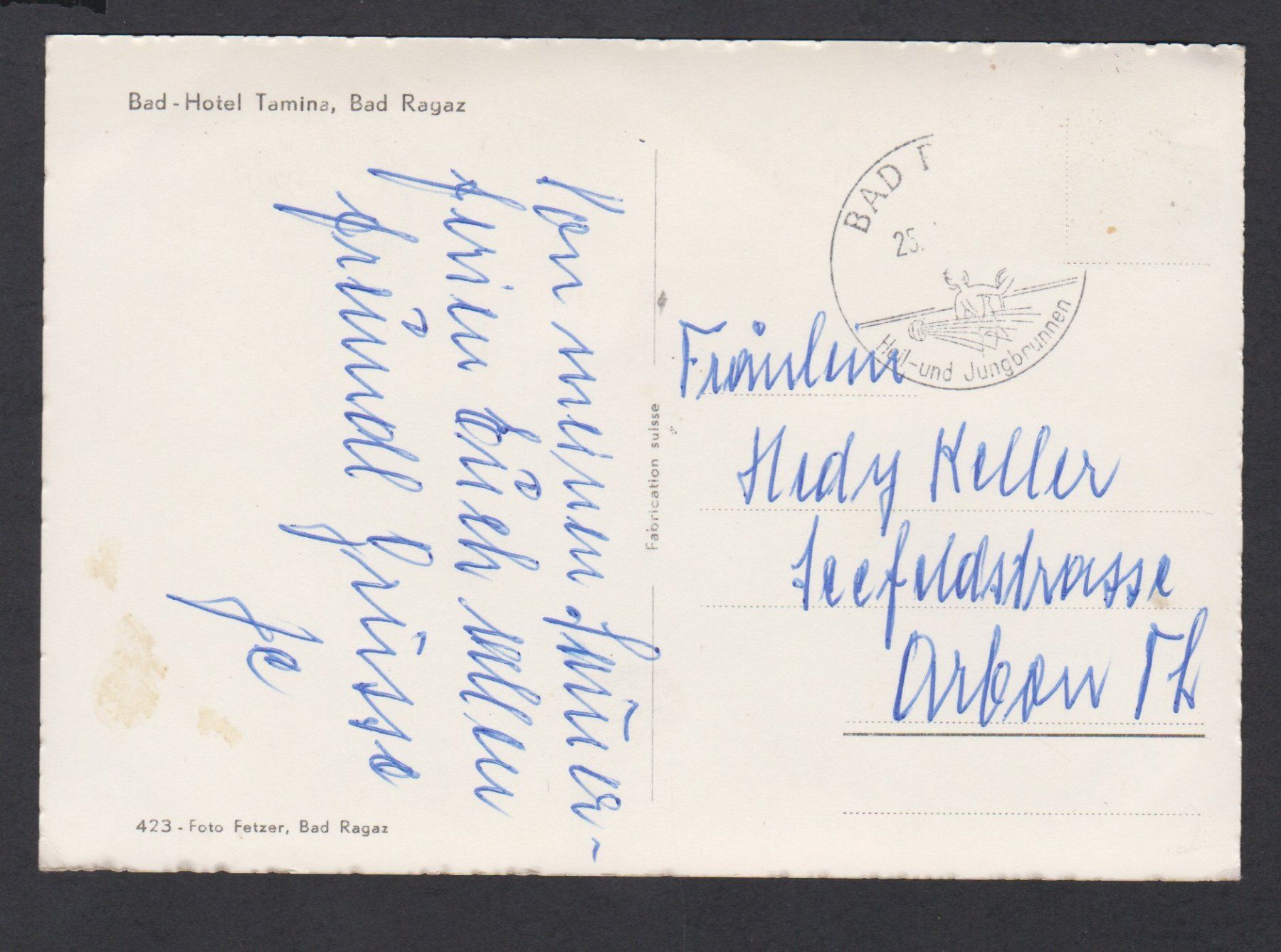 Cartoline postali: Bad Ragaz  - Hotel Tamina mit Oldtimer   :   alte A-karte – Usato da Vitznau venduto da Ropaku 1