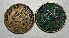 Seltene Franz. Münzen, 1 Franc, 1921 und 1922