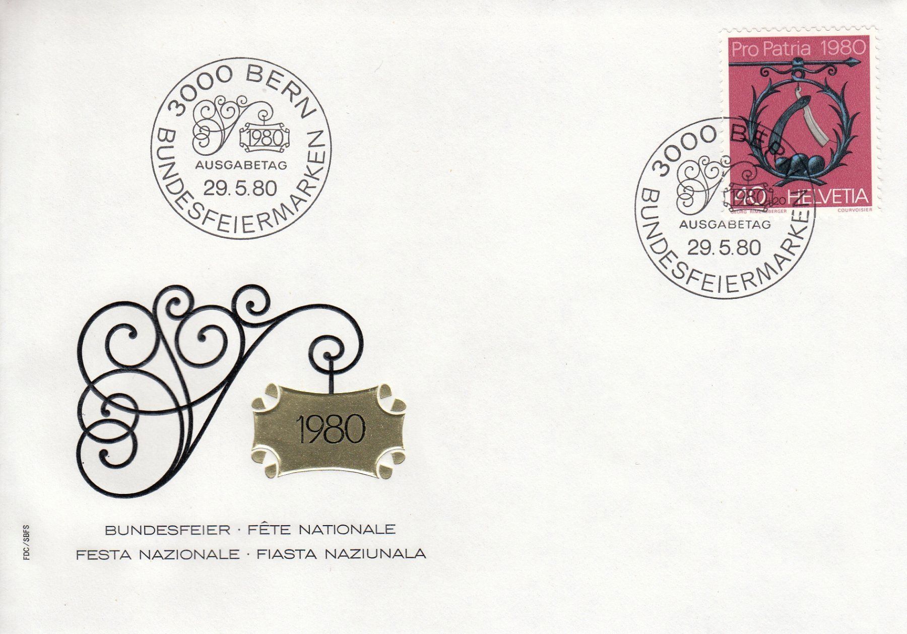 Tutti i francobolli: Pro Patria 1980 4 FDC – Usato da Spreitenbach venduto da Mustang_1105 1