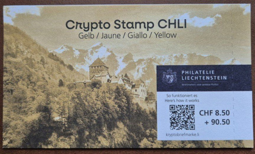 Tutti i francobolli: FL Crypto Stamp CHLI GELB, original verpackt, ** – Nuovo e nell'imballaggio originale da St. Moritz venduto da Guenteratch