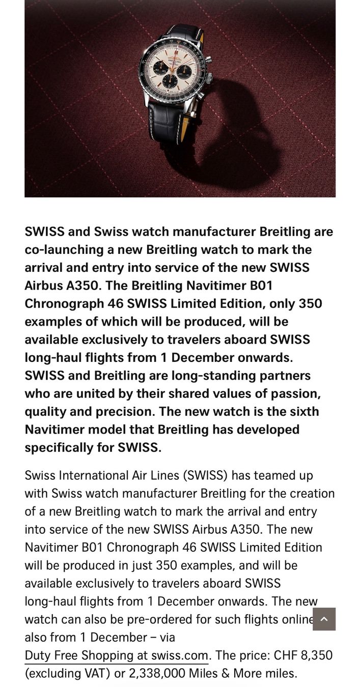 Breitling Orologi: Breitling Navitimer B01 Swiss Limited Edition A350 – Nuovo e nell'imballaggio originale da Ostermundigen venduto da Vancouver16 5