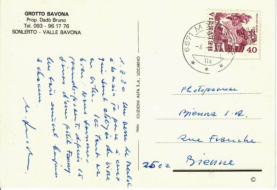 Cartoline postali: Grotto Bavona - Sonlerto - Valle Bavona – Usato da Hochdorf venduto da Ziegel-16 1