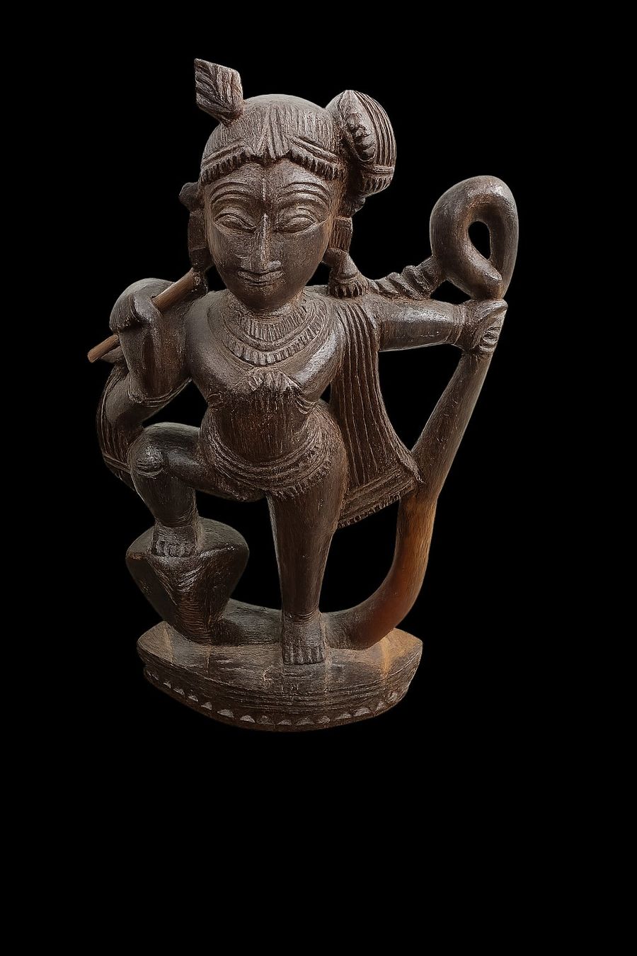Statuette: Handgeschnitzte Holzfigur – Krishna mit Flöte – Usato da Flums venduto da Flumsantik