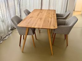 Massivholz Esstisch Eiche + 4 Stühle