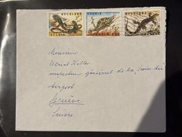 Enveloppe philatélique Belgique 1965 timbres reptiles