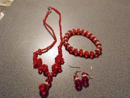 Schmuck-Set rot Ton, Kette, Armband, Ohr