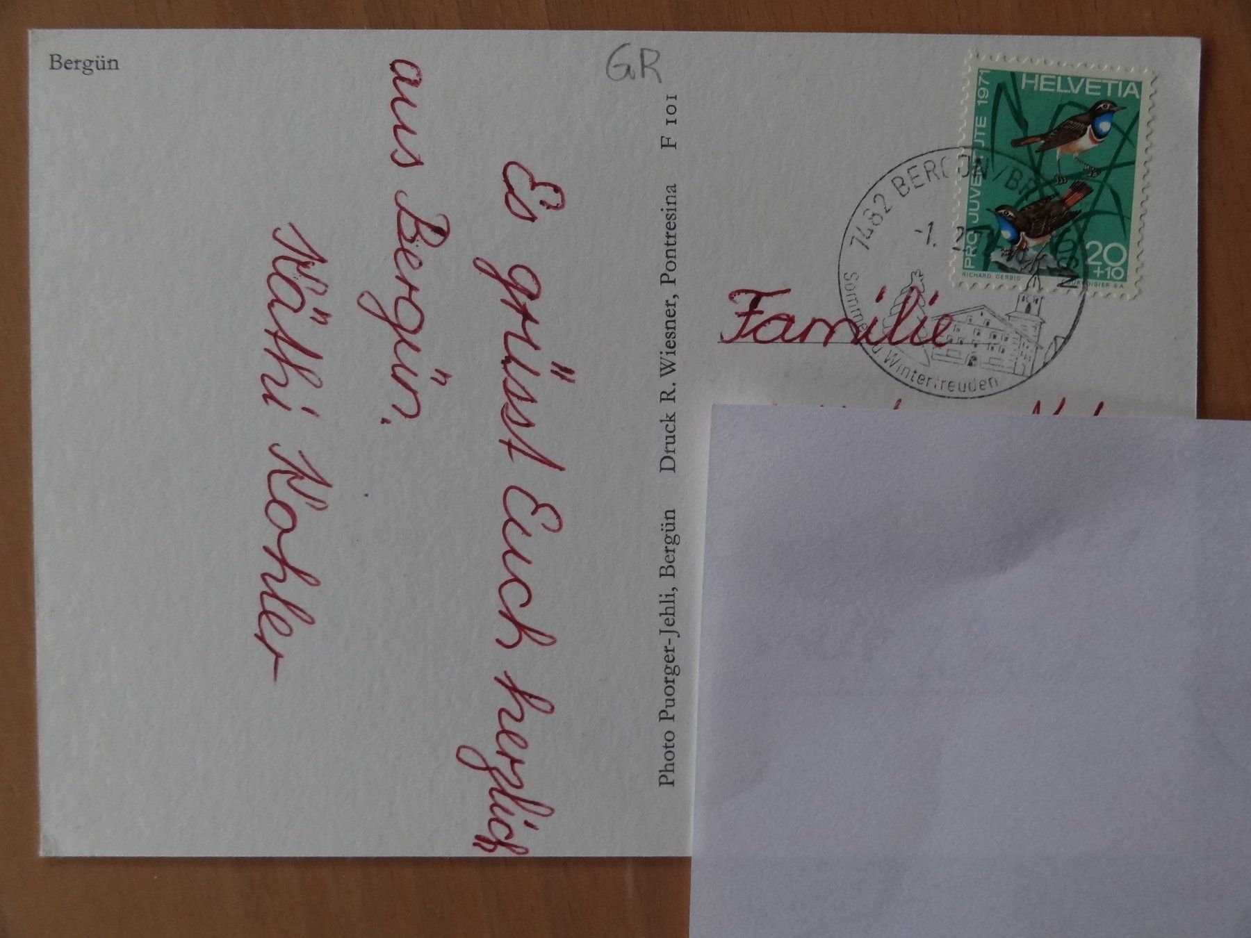Cartoline postali: Bergün - GR - timbrée Pro Juventute - 1972 – Usato da St Léonard venduto da Riglin 1