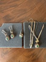 Schmuckset Kette mit Anhänger und Ohrhänger grün neu