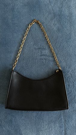 Handtasche MNG schwarz Schultertasche Kettengriff Gold