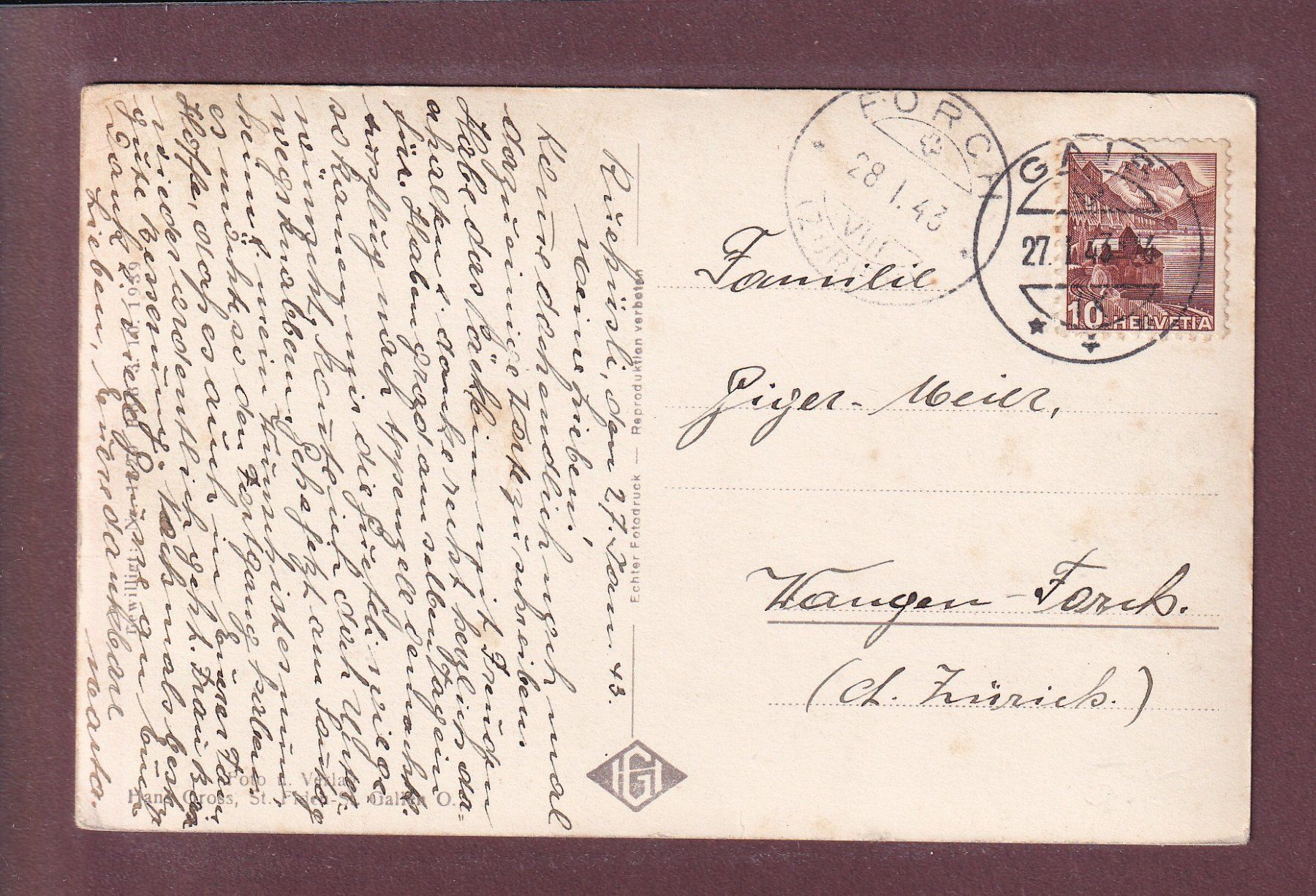 Cartoline postali: GAIS - Die 3 Ruehüsli - 1943 – Usato da Pully venduto da nicecards 1