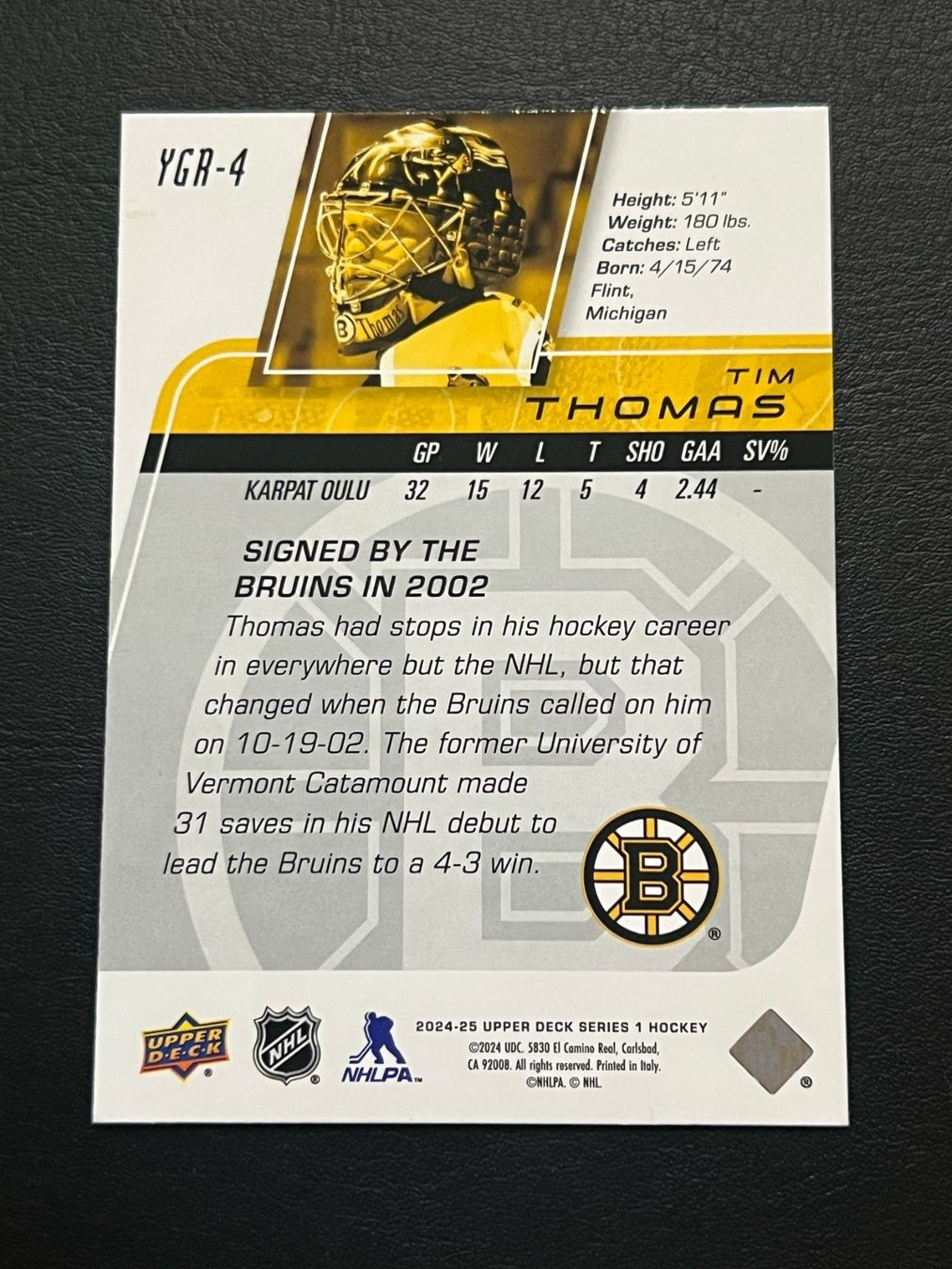 NHL Carte collezionabili: Tim Thomas 2024 Retro Young Guns Boston Bruins – Nuovo (secondo la descrizione) da Möhlin venduto da SwissHockeyCards 1