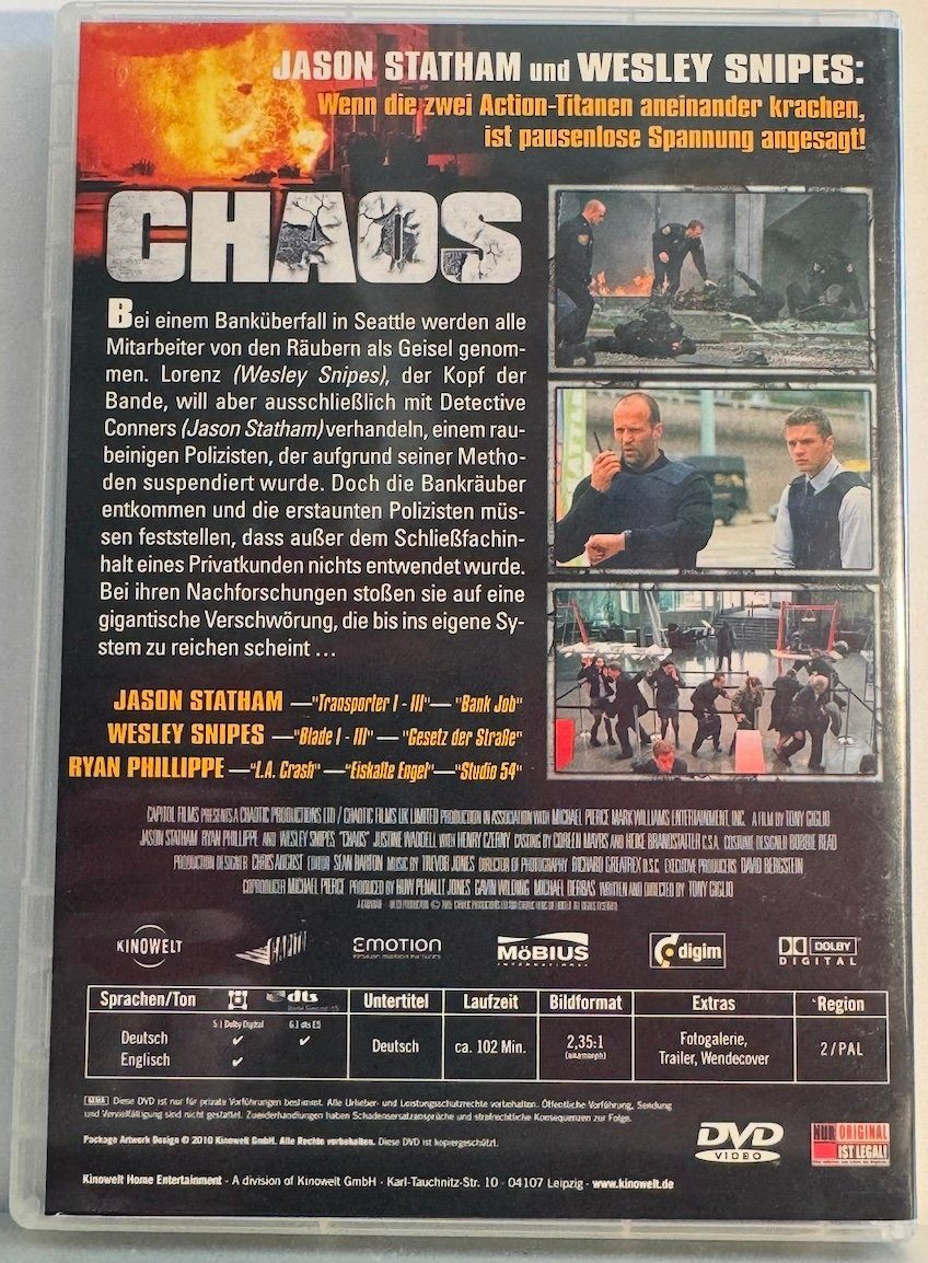Tutti i DVDs: DVD  CHAOS - JASON STATHAM - RYAN PHILLIPPE - WESLEY SNIPES – Usato da Wisen venduto da gigisna 2