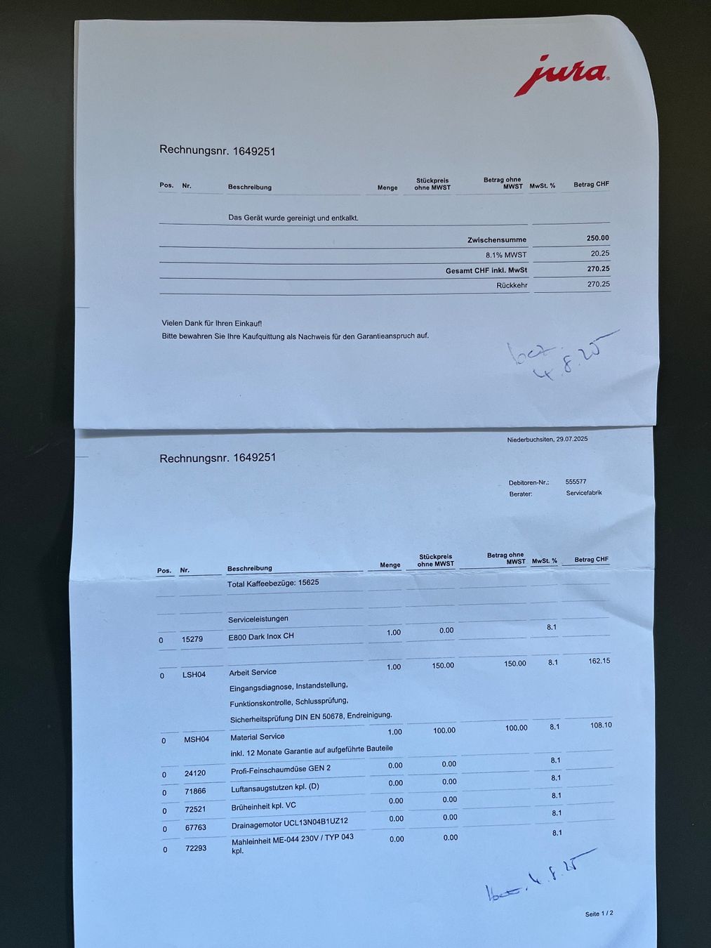Jura Macchine per caffè & Macchine per espresso: JURA Vollautomat E 800 – Usato da Bürchen venduto da Tigne 2