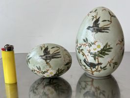 Dekorative Eier Vogelmotiv 2er Set Keramik 🥚 handgemalt 