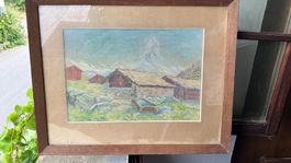 Dessin Zeichnung Cervin Zermatt signé Beauverd 1928 Findelen