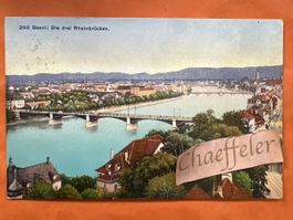 Ansichtskarte Basel drei Rheinbrücken gelaufen 1916