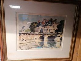 Aquarelle pont neuf Paris signée.