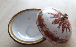 Antike Schale mit Deckel aus Kupfer emailliert und bemalt