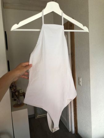 ASOS DESIGN Petite high neck halter open back bodysuit white
