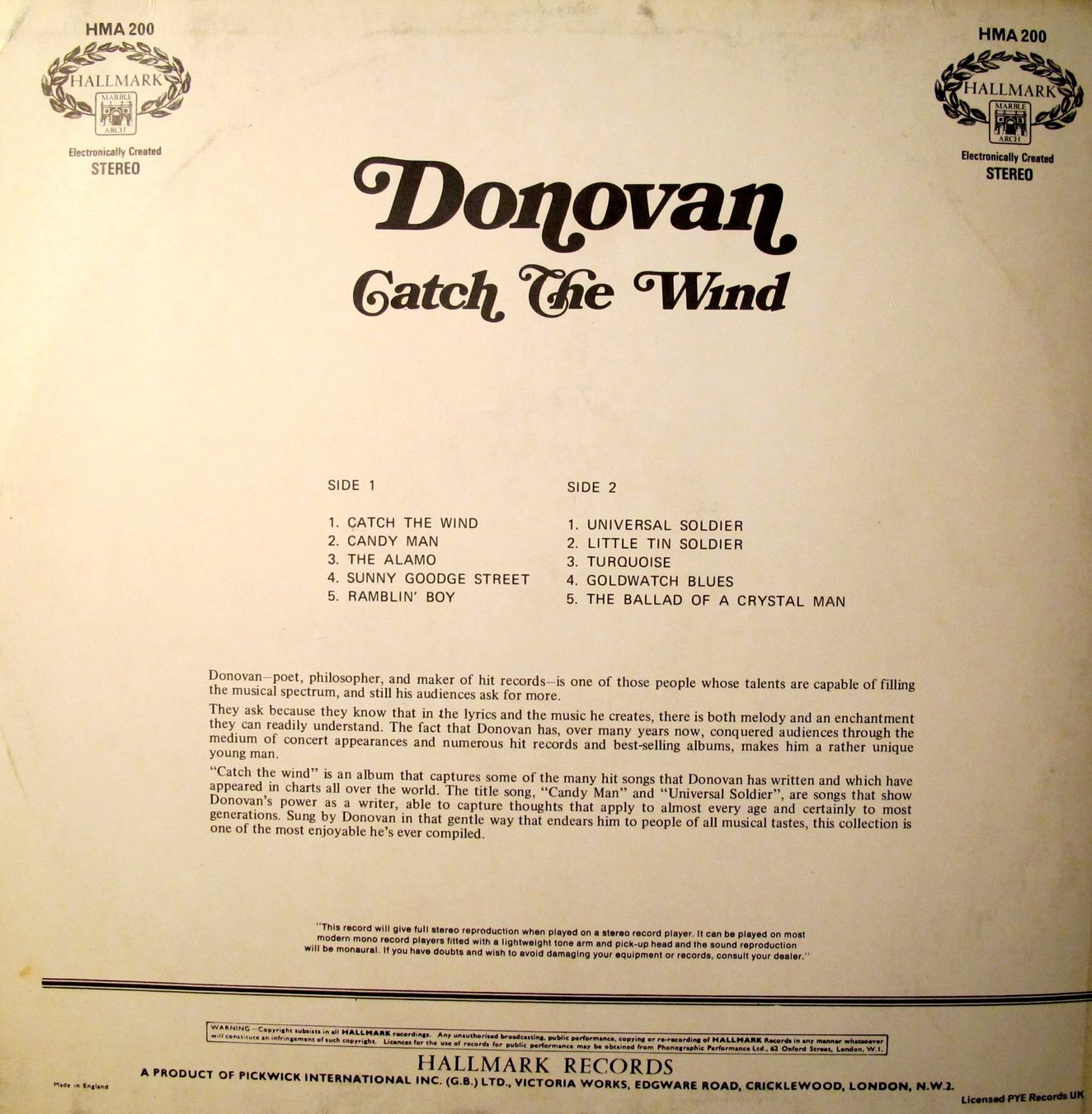 Dischi in vinile: Donovan - Catch The Wind (LP) – Usato da Bern venduto da hippoism 1