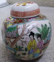 EMAILLIERTE DECKEL-VASE-12 CMx11,5 CM, SEHR SCHÖNE ZEICHNUNG