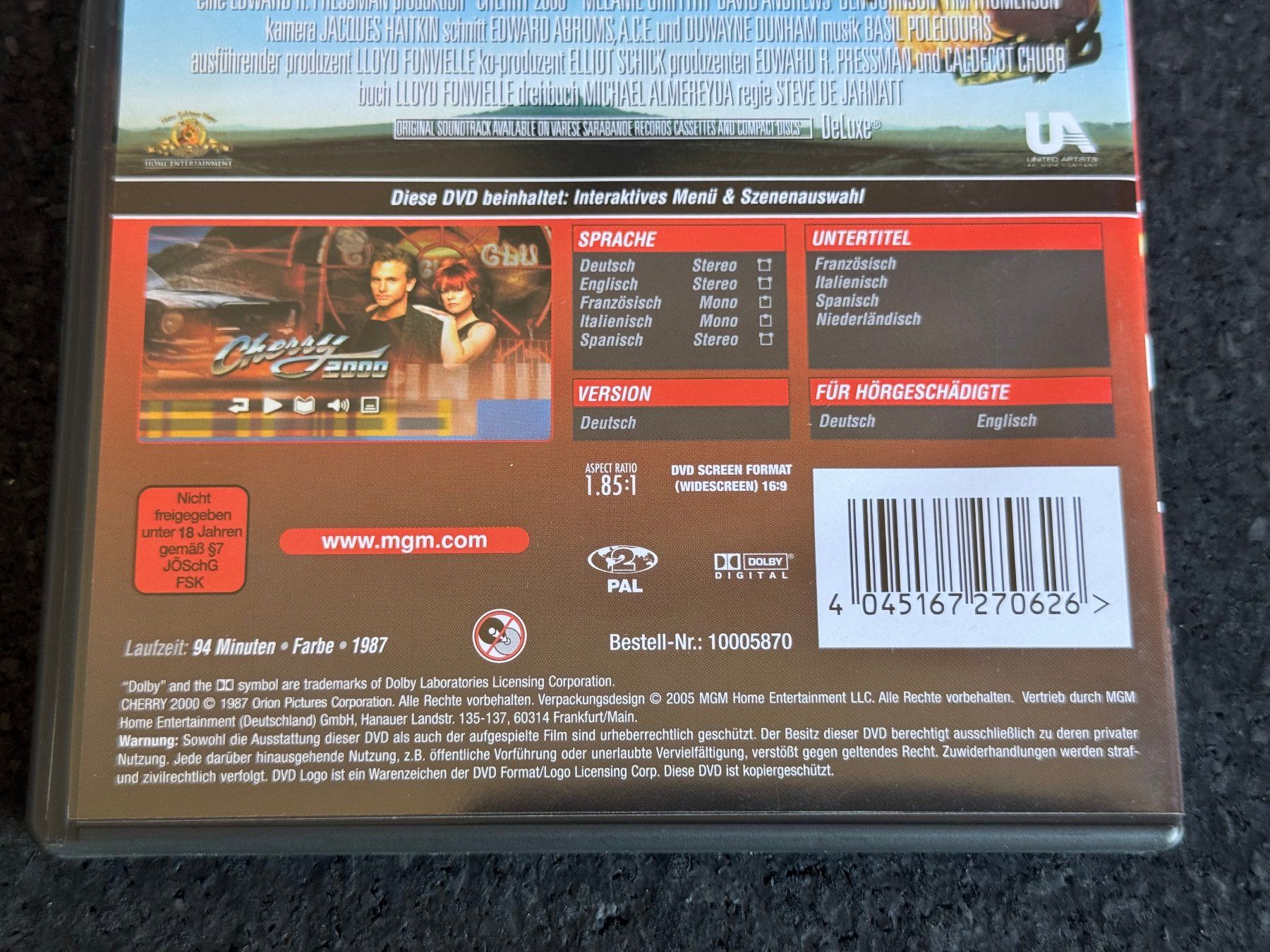 Tutti i DVDs: CHERRY 2000 DVD DE/EN/FR/IT/SP Melanie Griffith-Ben Johnson – Usato da Fribourg venduto da tschjoly 3