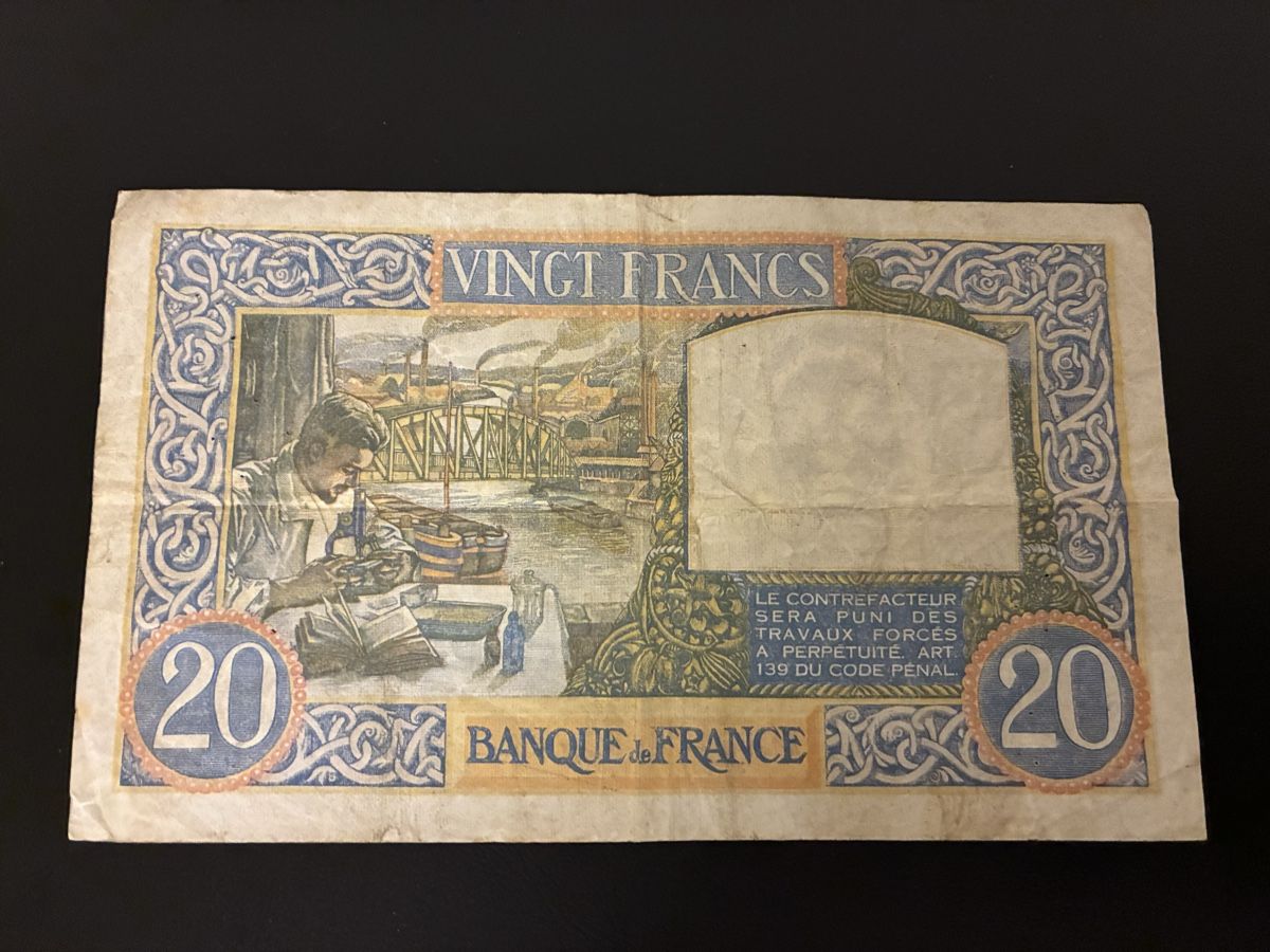 Banknoten: 20 Francs 1941 selten – Gebraucht aus Dällikon von Woldbanknoten 2