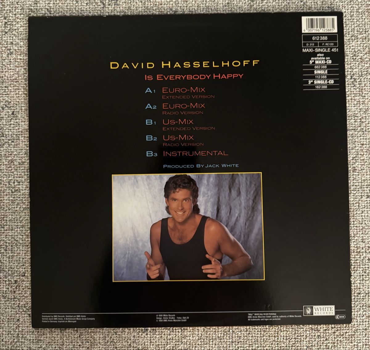 Dischi in vinile: David Hasselhoff -  Is Everybody Happy - 12" Maxi -80s – Usato da Rorbas venduto da BlackstarRecords 1