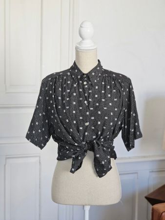 Vintage Bluse, schwarz-weiss gemustert, Gr. M/L