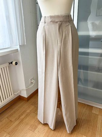 Stoffhose Damen Gr. 40 High Waist mit Bundfalten beige