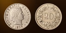 Rare! Pièce de 20 centimes Suisse 1924