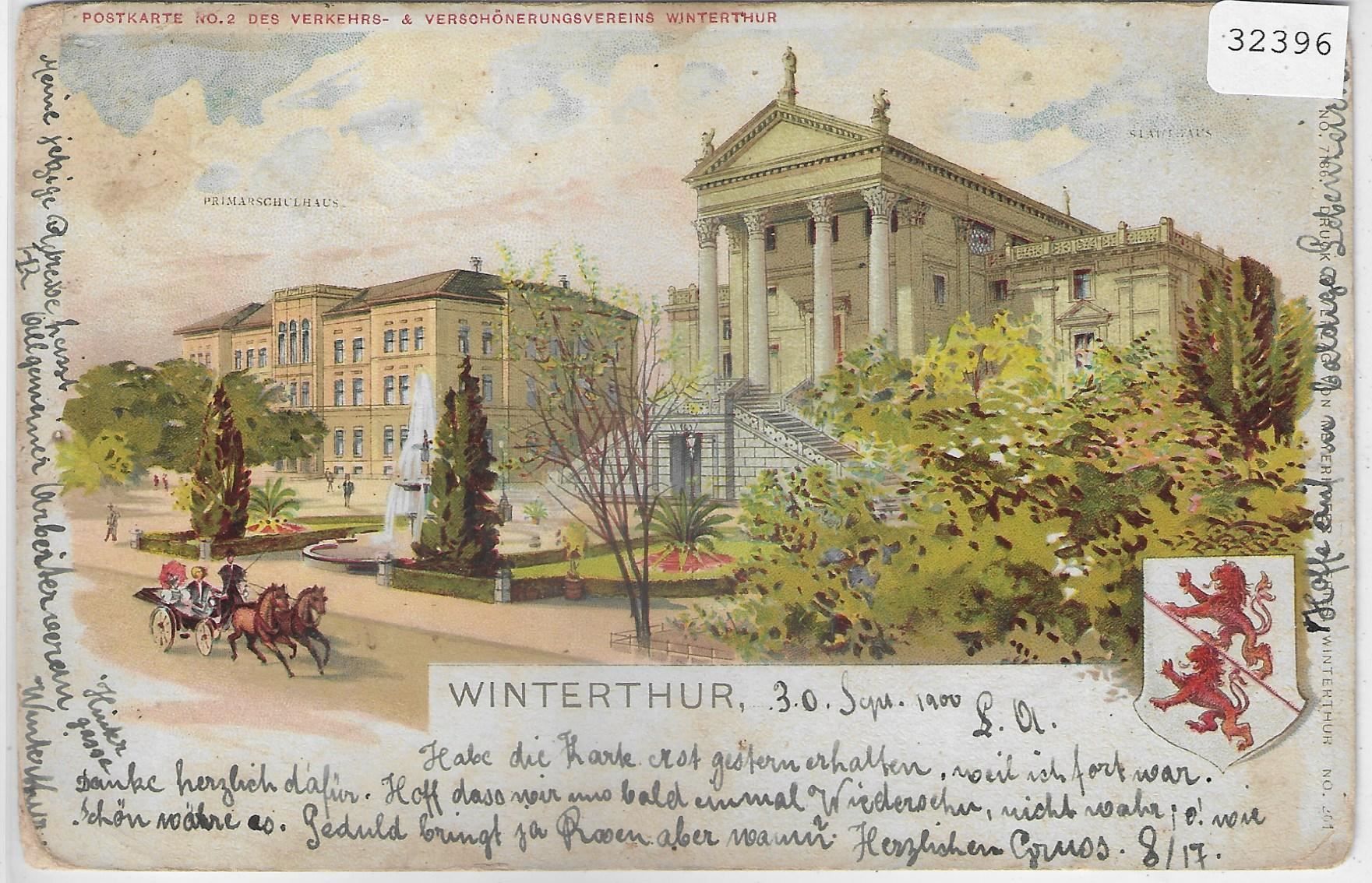 Cartoline postali: Winterthur - Primarschulhaus - Litho – Usato da Ettingen venduto da Kartenplanet