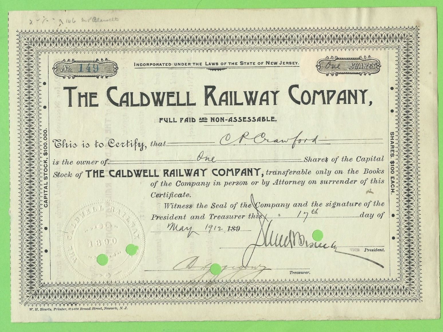 Tutti le monete: Caldwell Railway Companie, 1912 – Usato da Zürich venduto da t24_de