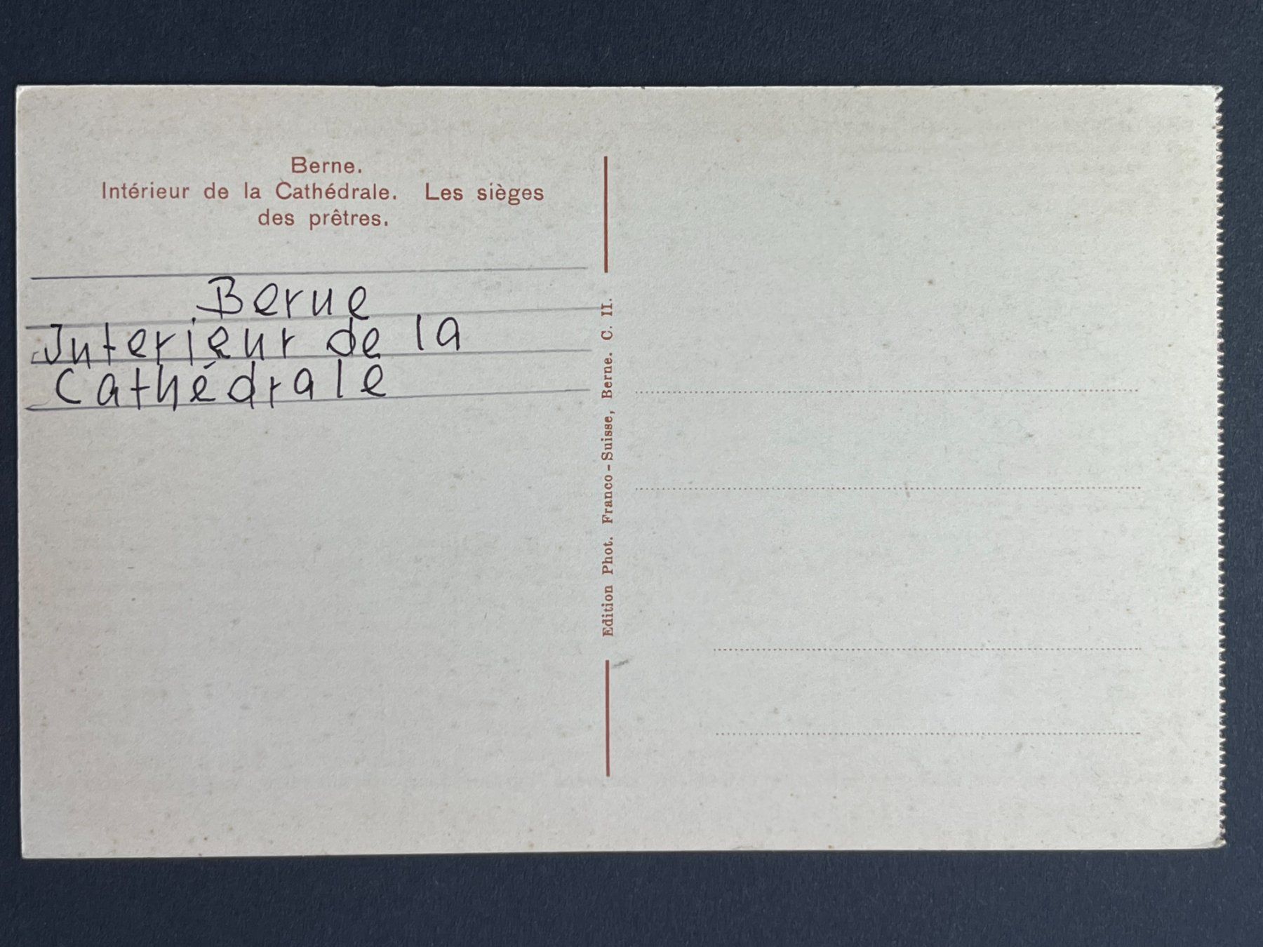 Cartoline postali: Bern - Intérieur de la Cathédrale – Usato da Steg VS venduto da _vinci_ 1