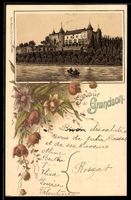 Lithographie Grandson, Blick zum Schloss