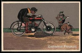 Der moderne Jäger auf Motorrad, Reklame