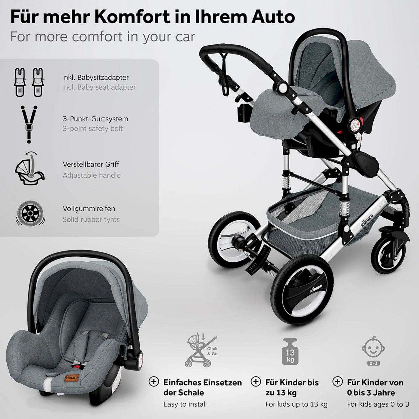 Carrozzine: KIDUKU Kombi-Kinderwagen GRAU/SILBER – Nuovo e nell'imballaggio originale da Bottighofen venduto da zaap 5