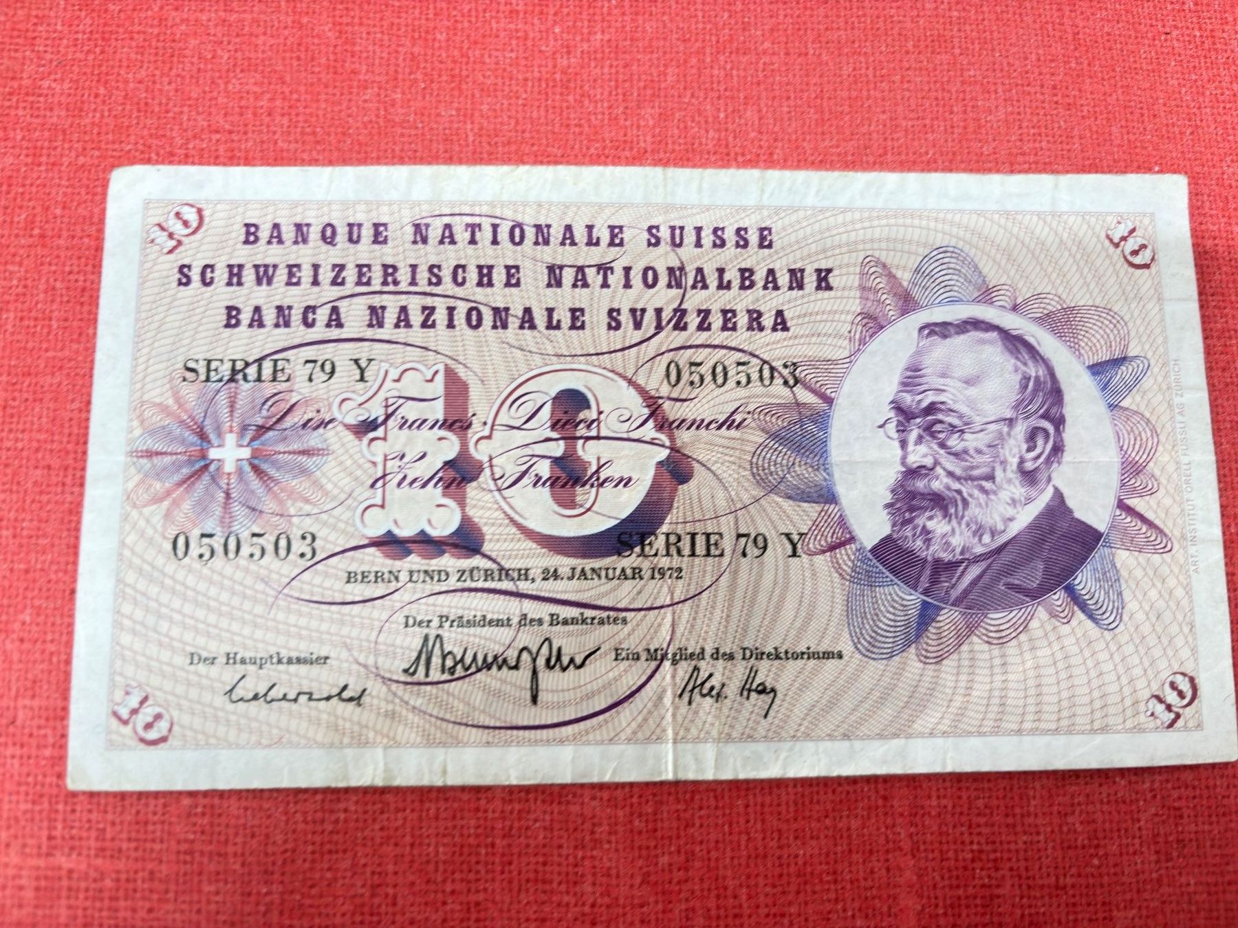 Banconote: 10 Franken Banknote 1972 gebraucht – Usato da Ormalingen venduto da digital09