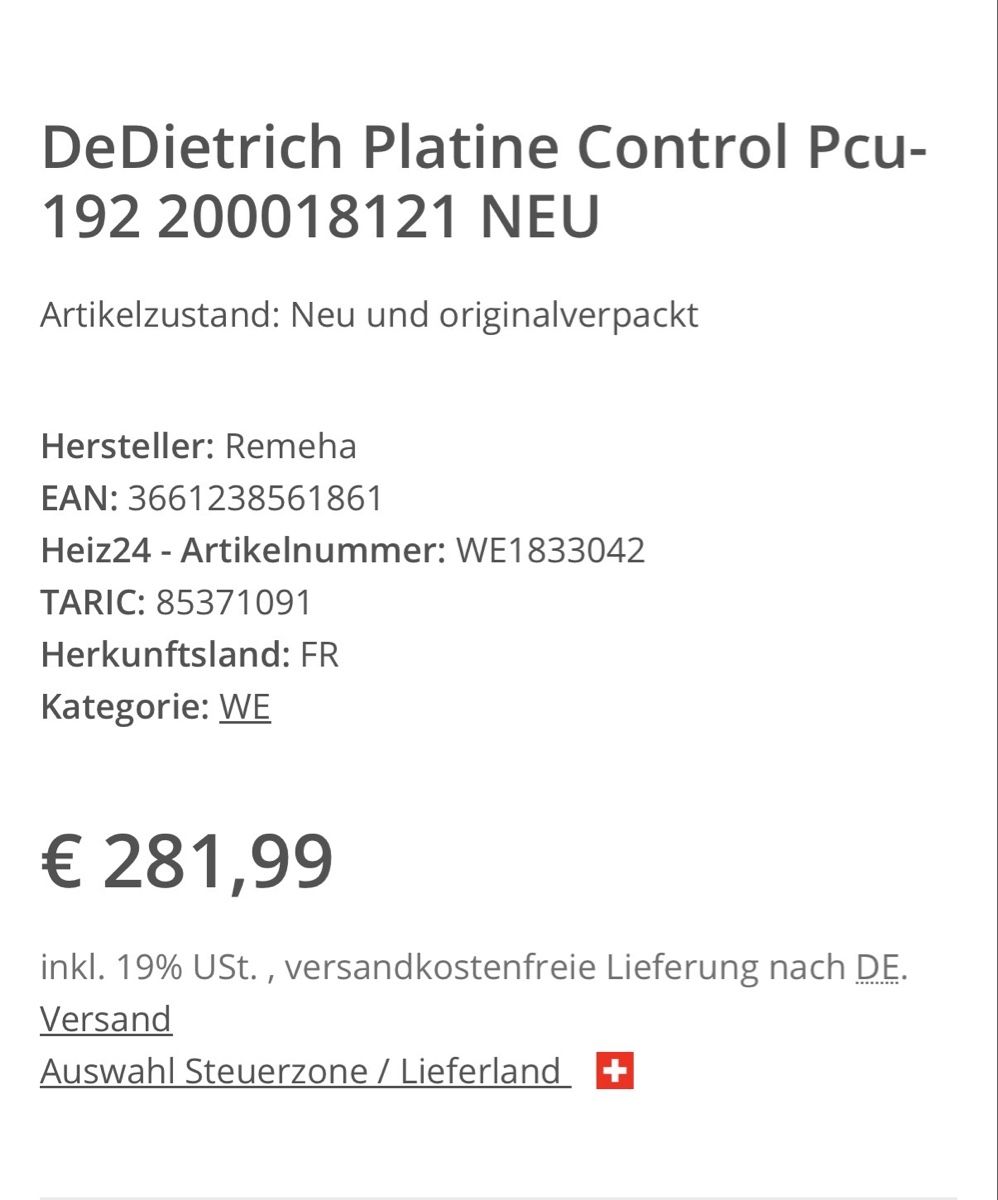 Elektronikbauteile: DeDietrich Platine Control Pcu-192 200018121 NEU – Neu und originalverpackt aus Rothrist von Sun2024 2