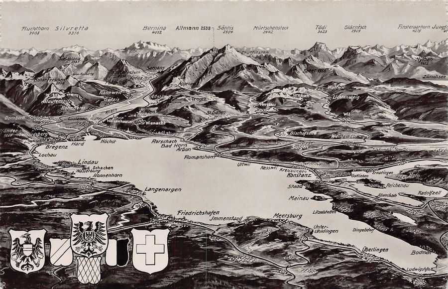 Cartoline postali: Vogelschau-AK Bodensee um 1940 – Usato da Frauenfeld venduto da POML