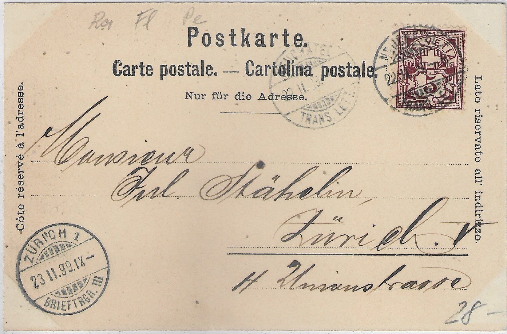 Cartoline postali: Souvenir de Travers 1899 – Usato da Ettingen venduto da Kartenplanet 1
