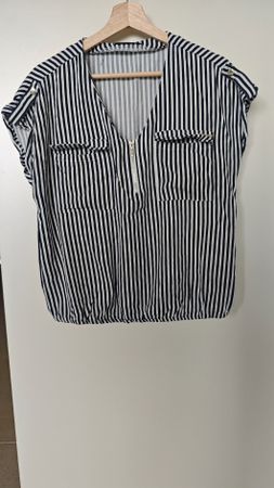 Stylish Striped Summer Blouse, Navy & White, Size 38