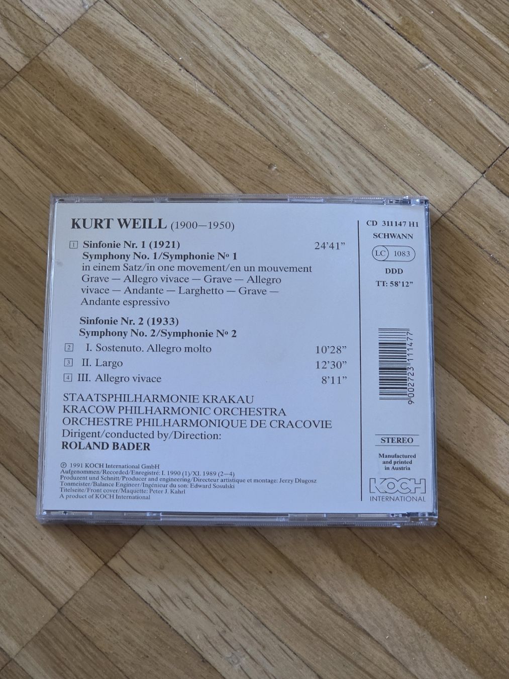 CDs: CD: Kurt Weill Sinfonien 1 & 2; Roland Bader – Gebraucht aus Aesch BL von immon 1