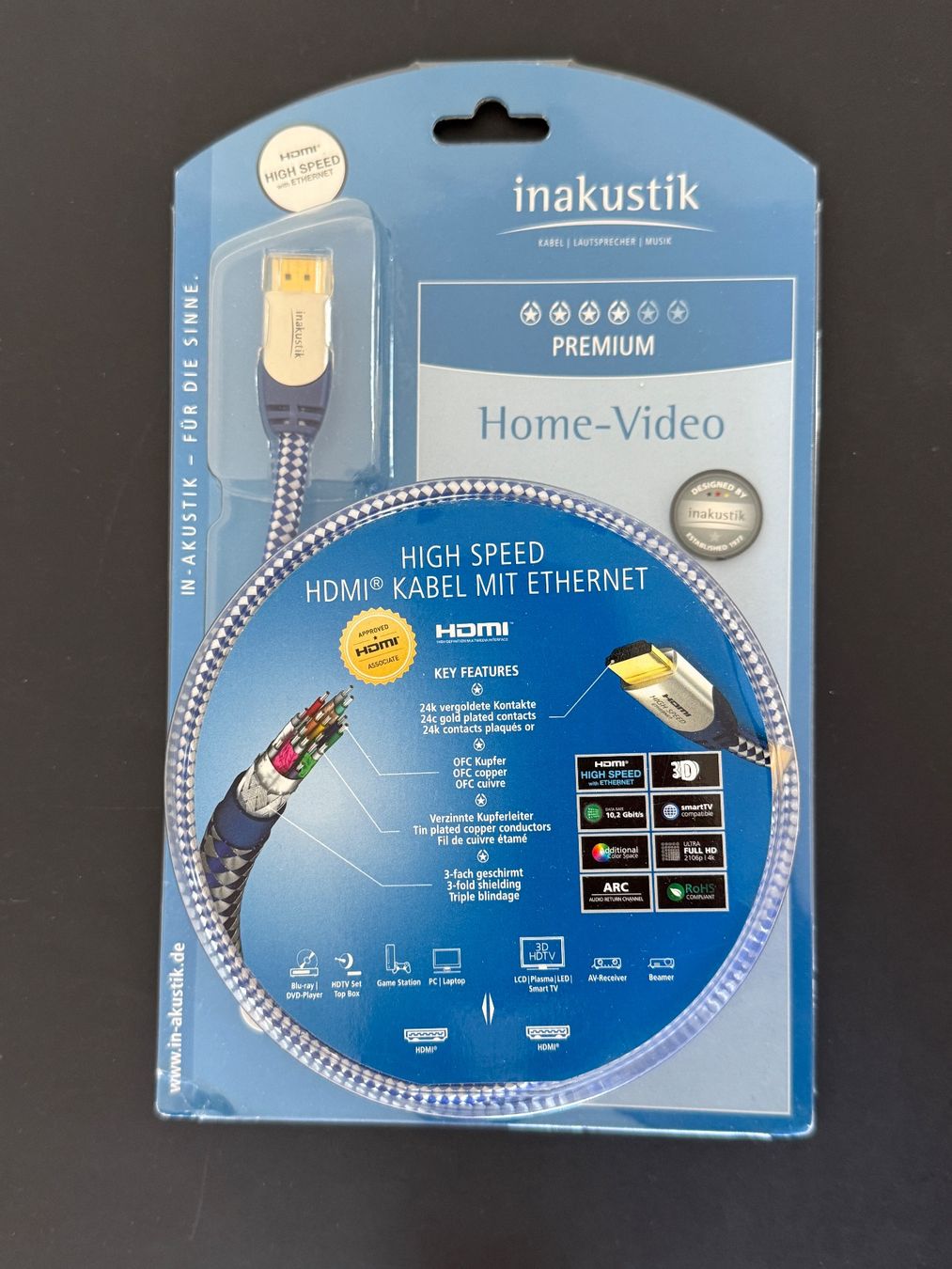 Inakustik Câbles: HDMI-Kabel 5m gold – Neuf avec emballage d'origine à Oberengstringen par Zed3micro9
