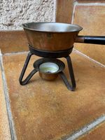 Fondue en cuivre et support métal ensemble 3 pièces