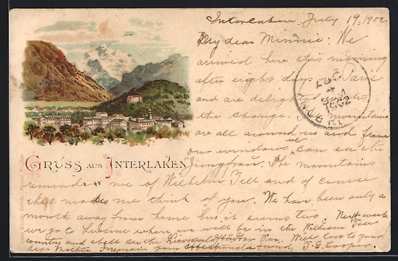 Ansichtskarten: Litho Interlaken, Teilansicht mit Bergen – Gebraucht aus Berlin von bartko-reher