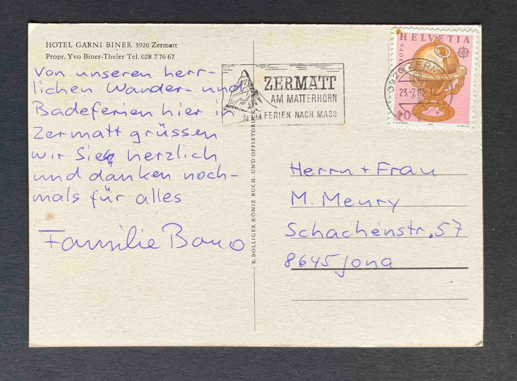 Cartoline postali: AK Hotel Garni Biner Zermatt – Usato da Goldau venduto da artelier1 1