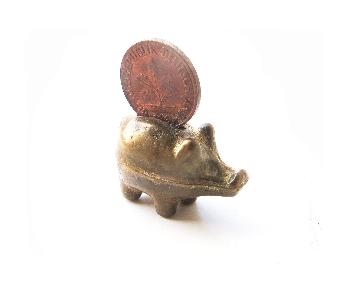 Figuren: Messingschwein -- mit Pfennig aus massivem Messing – Neu (gemäss Beschreibung) aus Bern von Ultimaa 1